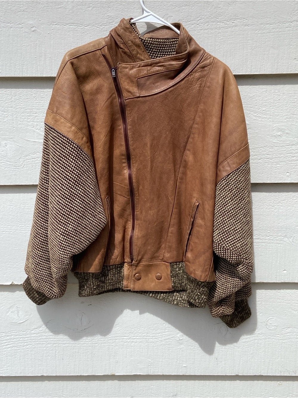 Brown Leather & Knit Hybrid Jacket - Women's